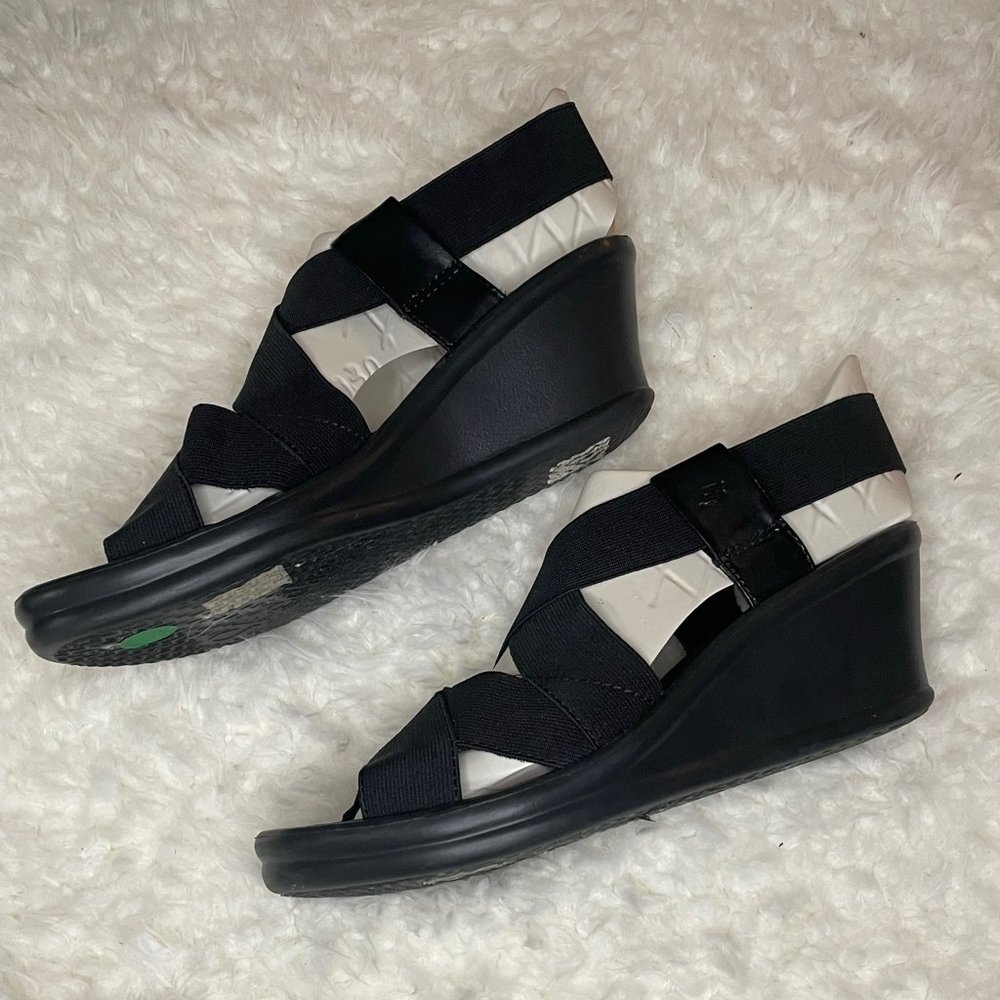 Skechers Black Elastic Sandals with 2" Heel, Size 9